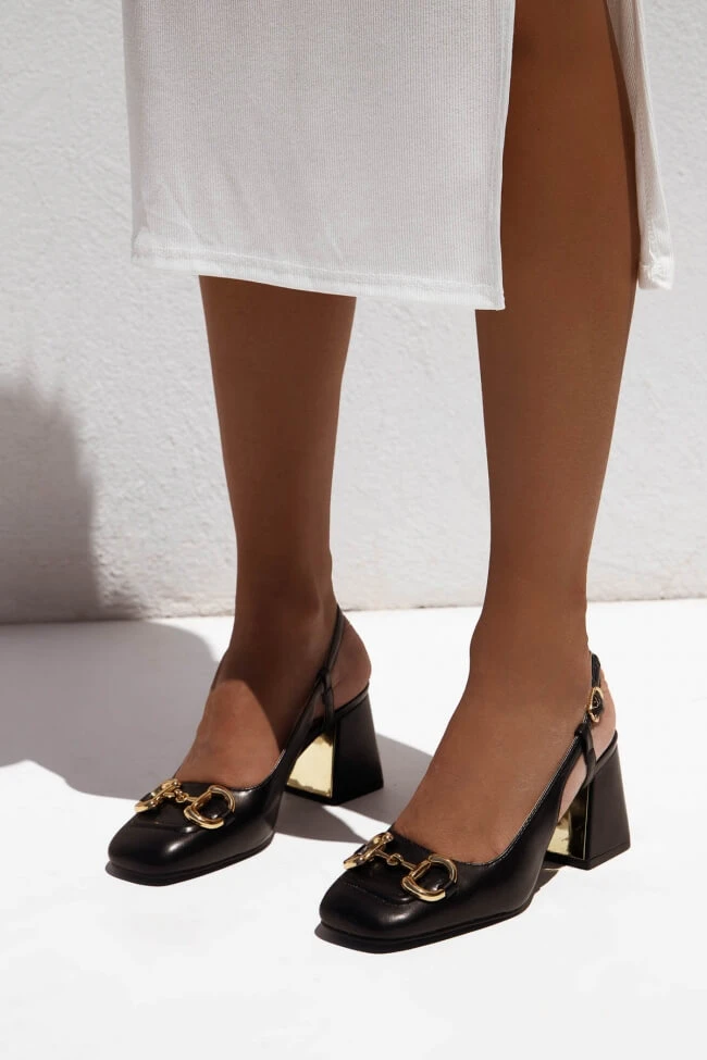 Γόβες Open Heel με Χρυσή Αγκράφα 3 Γόβες Open Heel με Χρυσή Αγκράφα - Image 3