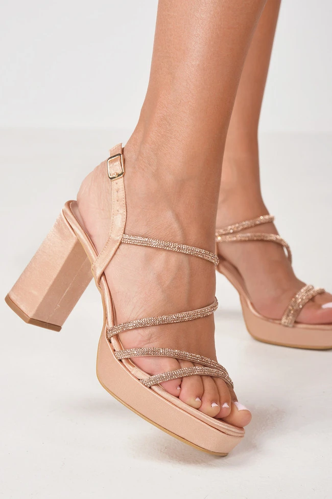 LUIGI DESIGN - Πέδιλα Σατέν με Λοξό Λουράκι & Strass 1 LUIGI DESIGN - Πέδιλα Σατέν με Λοξό Λουράκι & Strass