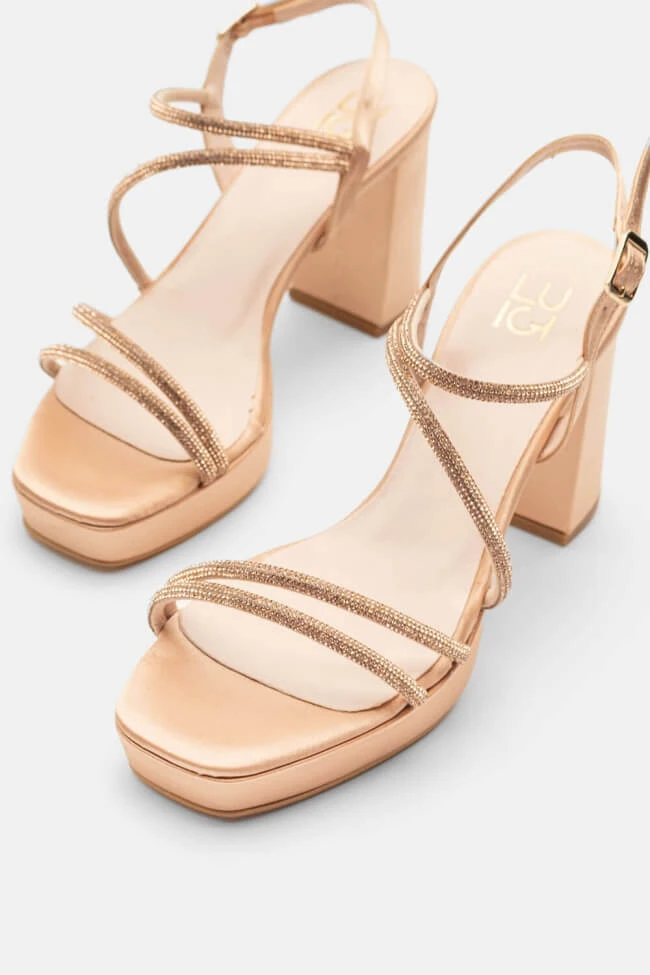 LUIGI DESIGN - Πέδιλα Σατέν με Λοξό Λουράκι & Strass 4 LUIGI DESIGN - Πέδιλα Σατέν με Λοξό Λουράκι & Strass - Image 4