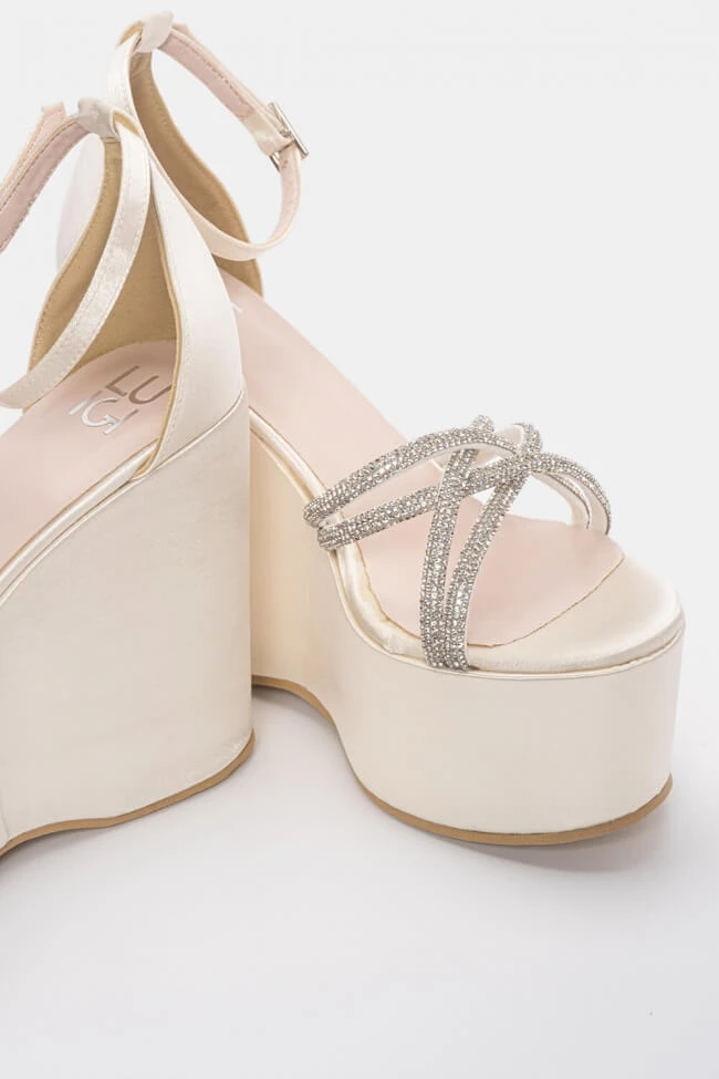 LUIGI DESIGN - Πλατφόρμες Σατέν με Χιαστί Λουράκια απο Strass 5 LUIGI DESIGN - Πλατφόρμες Σατέν με Χιαστί Λουράκια απο Strass - Image 5