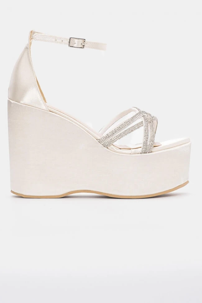 LUIGI DESIGN - Πλατφόρμες Σατέν με Χιαστί Λουράκια απο Strass 2 LUIGI DESIGN - Πλατφόρμες Σατέν με Χιαστί Λουράκια απο Strass - Image 2