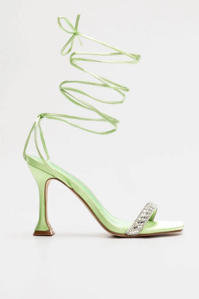 Πέδιλα Σατέν με Ιδιαίτερο Τακούνι & Strass 2 Πέδιλα Σατέν με Ιδιαίτερο Τακούνι & Strass - Image 2