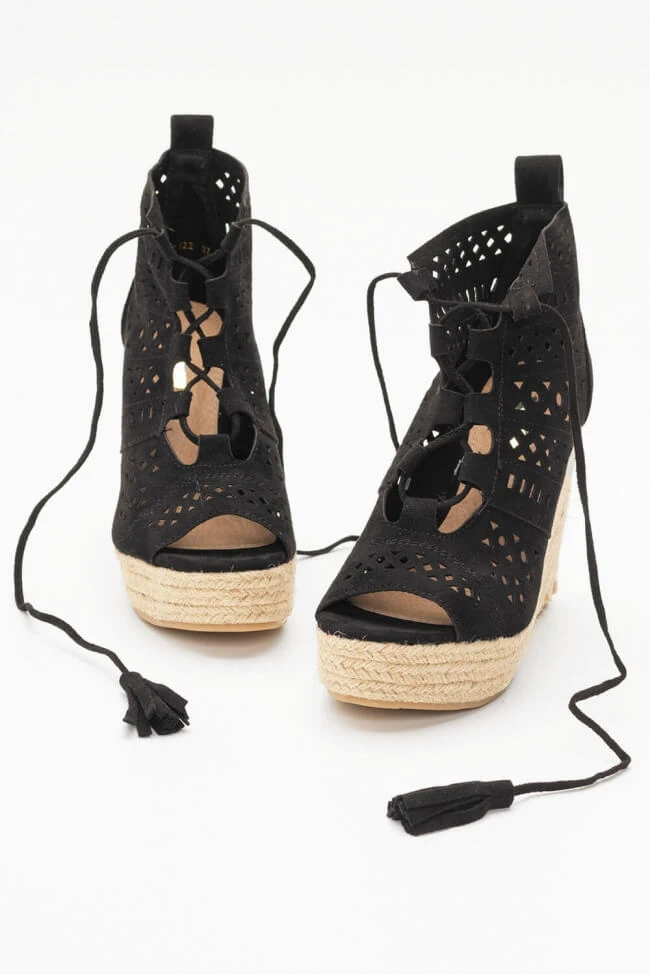 Πλατφόρμες Εσπαντρίγιες Peep Toe με Κορδόνια 5 Πλατφόρμες Εσπαντρίγιες Peep Toe με Κορδόνια - Image 5
